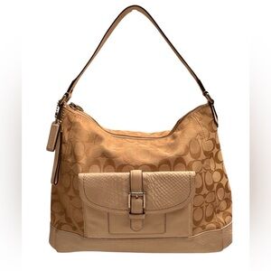 Coach F32081 Charlie Tan and Brown Signature Jacquard Shoulder Bag